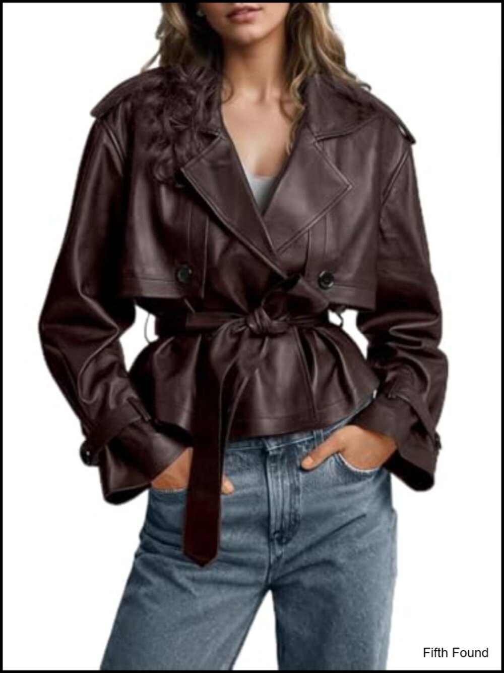 Faux Leather Belted Trench Coat Women Motorcycle Moto Jacket Long Sleeve Double
